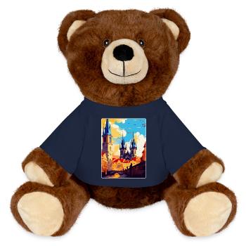Prague République tchèque Affiche de voyage vintage WPA - Nounours RecycelBär® marron - bleu marine - Devant