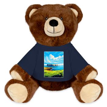 Île de Staffa Écosse Royaume-Uni Affiche de voyage vintage - Nounours RecycelBär® marron - bleu marine - Devant