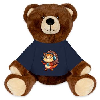 Igel Lustige Zeichentrickfigur Kopfhörer Musik - MiniFeet® RecycelBär® Braun - French Navy - Vorne