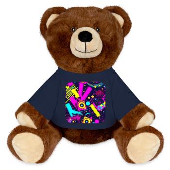 80s Neon Style Vintage Remix - MiniFeet® RecycelBär® Teddy Bear Brown - french navy - Front