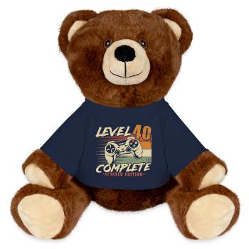 40th Birthday Level 40 Complete 40 Years - MiniFeet® RecycelBär® Teddy Bear Brown - french navy - Front