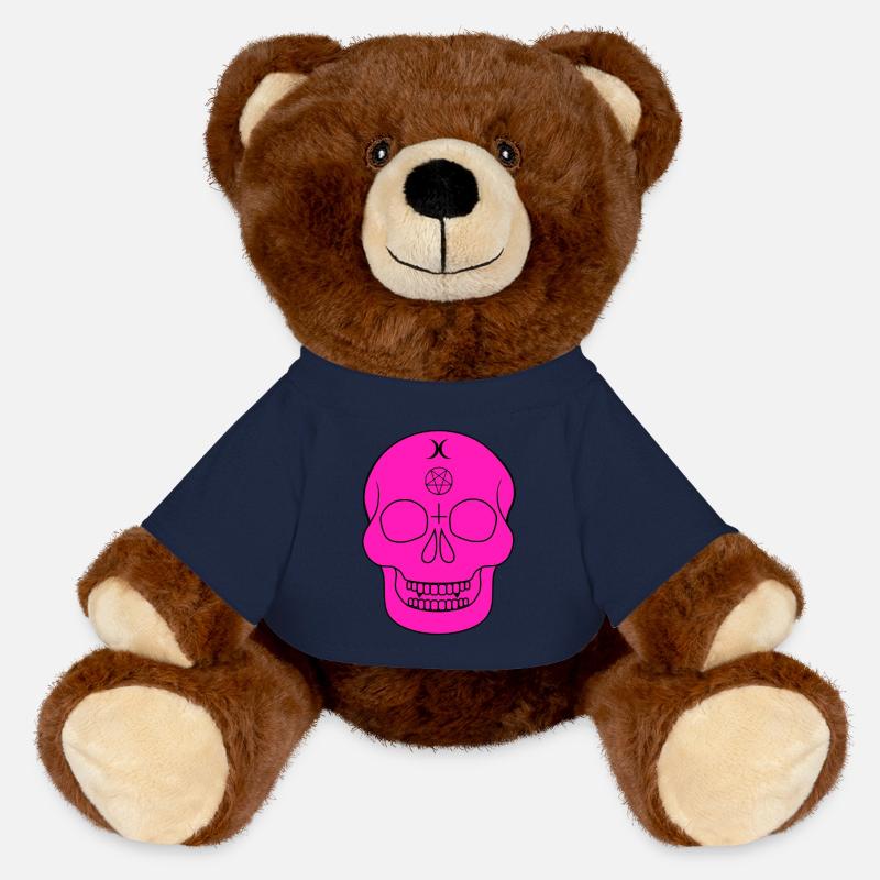 Crâne rose avec des symboles occultes - Nounours RecycelBär® marron - bleu marine