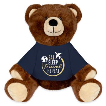 Eat Sleep Travel Repeat Travel Plane Fly - MiniFeet® RecycelBär® Teddy Bear Brown - french navy - Front
