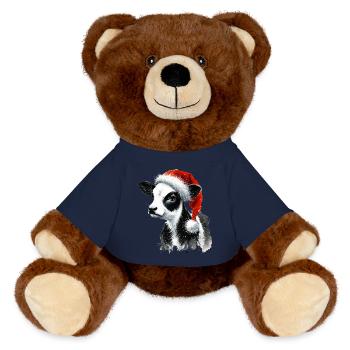 Weihnachtskalb mit Nikolausmütze - MiniFeet® RecycelBär® Braun - French Navy - Vorne
