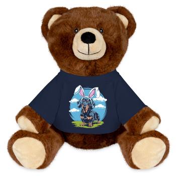 Funny dachshund with rabbit ears - MiniFeet® RecycelBär® Teddy Bear Brown - french navy - Front