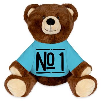 Nummer 1 - MiniFeet® RecycelBär® Braun - Atollblau - Vorne