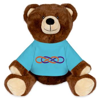 Double infinity symbol - MiniFeet® RecycelBär® Teddy Bear Brown - atoll blue - Front