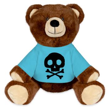 Skull and bones - MiniFeet® RecycelBär® Teddy Bear Brown - atoll blue - Front