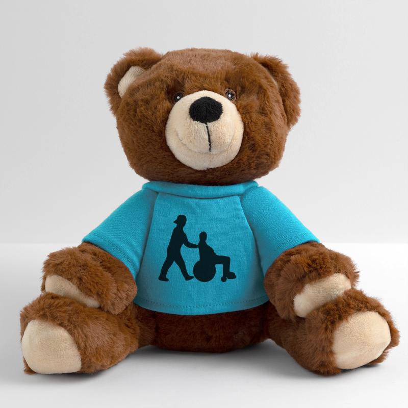 Altenpfleger schiebt Senior im Rollstuhl MiniFeet® RecycelBär® Braun