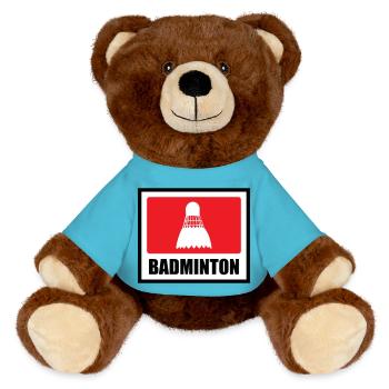 Badminton - Sport - Racket - MiniFeet® RecycelBär® Teddy Bear Brown - atoll blue - Front