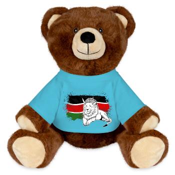Lion - Kenya Flag - Löwe - MiniFeet® RecycelBär® Braun - Atollblau - Vorne