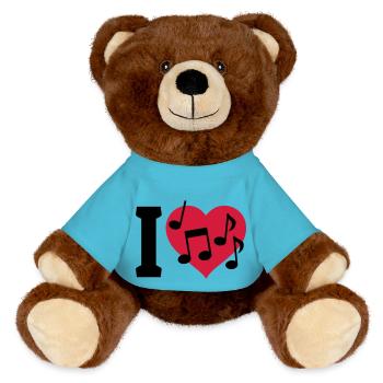 I love Music - MiniFeet® RecycelBär® Braun - Atollblau - Vorne