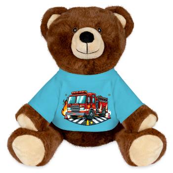 Fire truck: Red vehicle in action - MiniFeet® RecycelBär® Teddy Bear Brown - atoll blue - Front