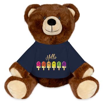 Hallo Sommer bunte Tropfen Eis am Stiel - MiniFeet® RecycelBär® Braun - French Navy - Vorne