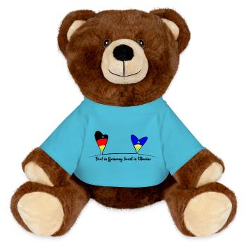 Feet in Germany, heart in Ukraine - MiniFeet® RecycelBär® Braun - Atollblau - Vorne