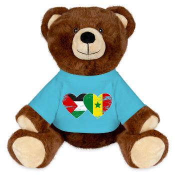 Palestine Senegal flag heart used - MiniFeet® RecycelBär® Teddy Bear Brown - atoll blue - Front