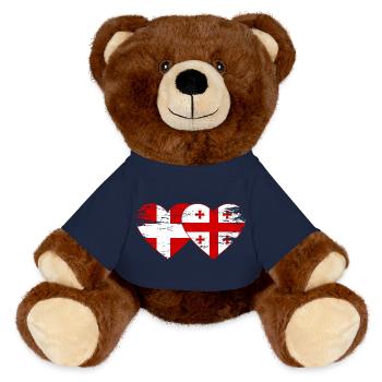Dänemark Georgien Flagge Herz used - MiniFeet® RecycelBär® Braun - French Navy - Vorne