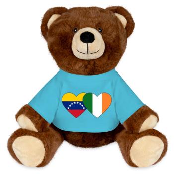 Venezuela Irland Flagge Herz - MiniFeet® RecycelBär® Braun - Atollblau - Vorne