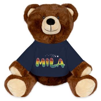 Prénom Mila Nom de jeune fille cadeau - Nounours RecycelBär® marron - bleu marine - Devant