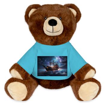 Traumhaftes Wolkenschiff - MiniFeet® RecycelBär® Braun - Atollblau - Vorne