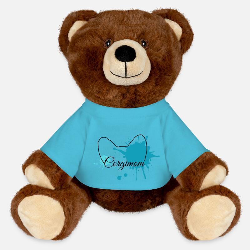 Corgiohren Splash Blue avec police Corgimom - Nounours RecycelBär® marron - bleu outremer