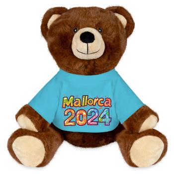 Mallorca 2024 Colorful - MiniFeet® RecycelBär® Teddy Bear Brown - atoll blue - Front