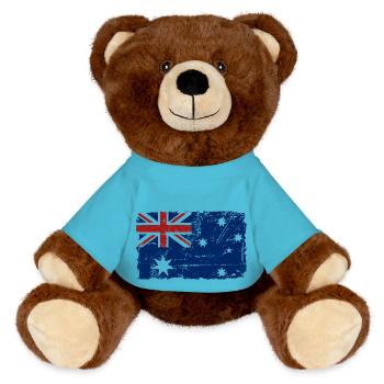 Australia - Down Under - Vintage Look - MiniFeet® RecycelBär® Teddy Bear Brown - atoll blue - Front