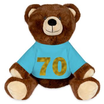 Geburtstag 70 Jahre - MiniFeet® RecycelBär® Braun - Atollblau - Vorne