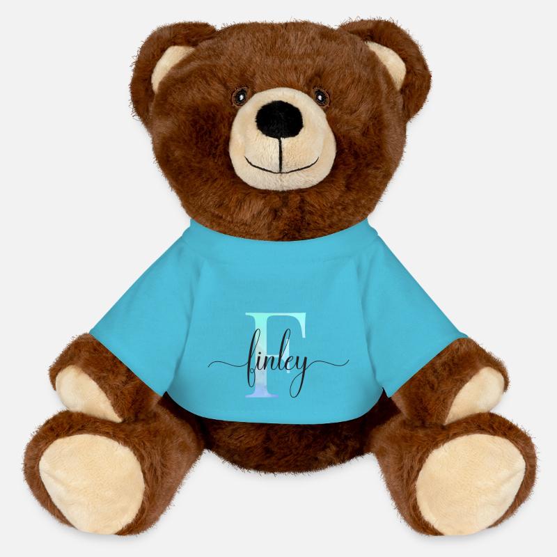 E| Monogramm | Name | Finley | Watercolor - MiniFeet® RecycelBär® Braun - Atollblau