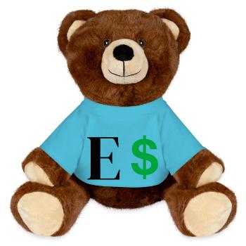 Buchstabe E Dollar - MiniFeet® RecycelBär® Braun - Atollblau - Vorne