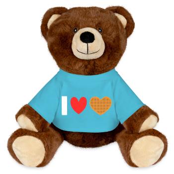 I Love Waffles Heart Waffle Breakfast - MiniFeet® RecycelBär® Teddy Bear Brown - atoll blue - Front