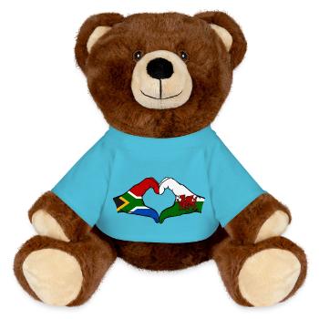 South Africa Wales Flag Hands Heart Shape - MiniFeet® RecycelBär® Teddy Bear Brown - atoll blue - Front
