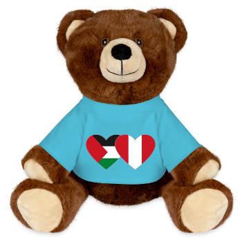 Palestine Peru Flag Heart - MiniFeet® RecycelBär® Teddy Bear Brown - atoll blue - Front