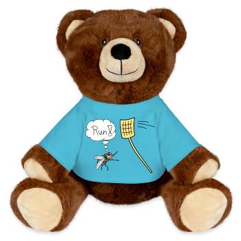 Fliege lustig Renn Run Vektor Fliegenklatsche - MiniFeet® RecycelBär® Teddy Bear Brown - atoll blue - Front