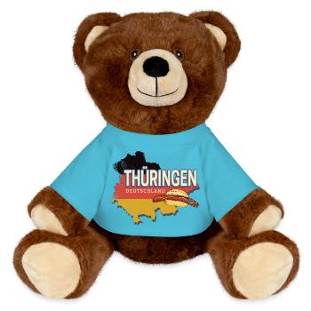 Thüringen Deutschland Retro Bundesland Souvenir - MiniFeet® RecycelBär® Braun - Atollblau - Vorne