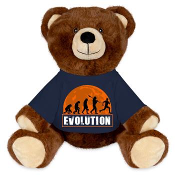 Running Man Evolution Funny Runner Tee Marathon - MiniFeet® RecycelBär® Teddy Bear Brown - french navy - Front