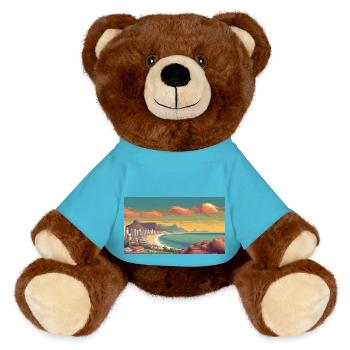 Cape Town, South Africa - Pixel Art - MiniFeet® RecycelBär® Teddy Bear Brown - atoll blue - Front