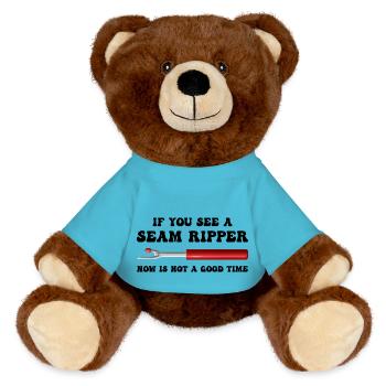 Funny Quilting For Women Quilter Seamstress Fabric - MiniFeet® RecycelBär® Teddy Bear Brown - atoll blue - Front