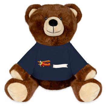 Doppeldecker Flugzeug Banner Motiv Retro  - MiniFeet® RecycelBär® Braun - French Navy - Vorne