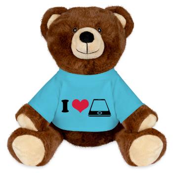I love Smartphone - MiniFeet® RecycelBär® Teddy Bear Brown - atoll blue - Front