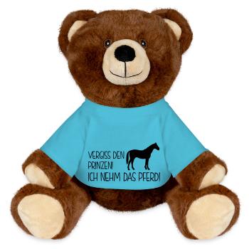 Pferdesprüche - vergiss den prinzen - MiniFeet® RecycelBär® Braun - Atollblau - Vorne
