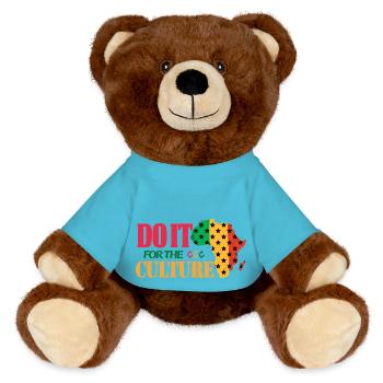 Black History Month Black History - MiniFeet® RecycelBär® Teddy Bear Brown - atoll blue - Front