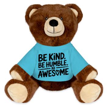 Soyez gentil, soyez humble, soyez génial - Nounours RecycelBär® marron - bleu outremer - Devant