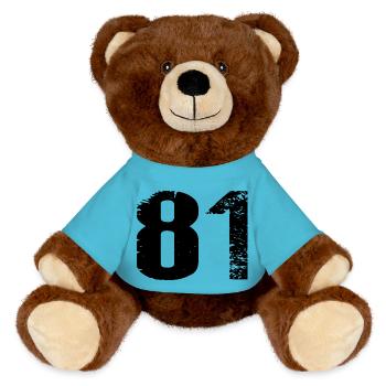 81 Zahl Trikot - MiniFeet® RecycelBär® Braun - Atollblau - Vorne