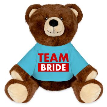 Team bride - MiniFeet® RecycelBär® Teddy Bear Brown - atoll blue - Front