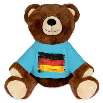Deutschland Flagge Deutsche Fahne Used Look Heimat - MiniFeet® RecycelBär® Braun - Atollblau - Vorne