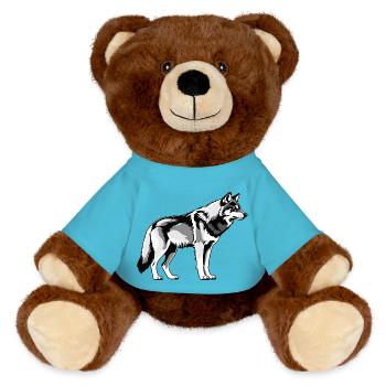 Wolf - Cute Dog Design - MiniFeet® RecycelBär® Braun - Atollblau - Vorne