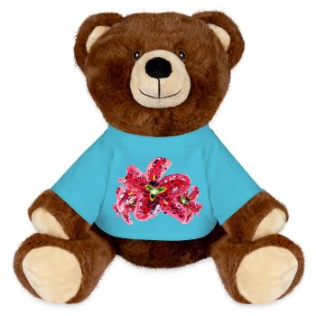 Lilies - MiniFeet® RecycelBär® Teddy Bear Brown - atoll blue - Front
