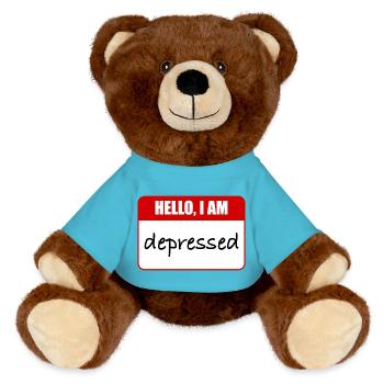 hello, i am depressed - MiniFeet® RecycelBär® Teddy Bear Brown - atoll blue - Front