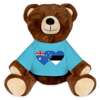 Australia Estonia Flag Heart - MiniFeet® RecycelBär® Teddy Bear Brown - atoll blue - Front